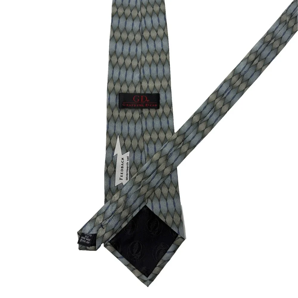 GRATEFUL DEAD Vintage 1996 Feedback Seventeenth Set Silk Tie Blue Gray Geometric